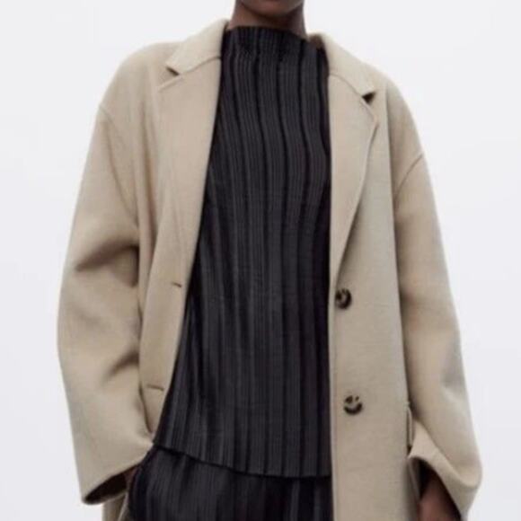 Zara Pleated Shirt High Neck Sleeveless Pullover Oversized Blouse in Black - Picture 7 of 8